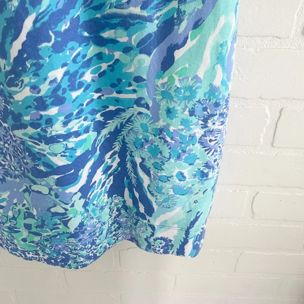 Lilly Pulitzer Vintage Mini Dress Blue Green Daisy Water Print Embroidered Sz XS - Picture 8 of 14